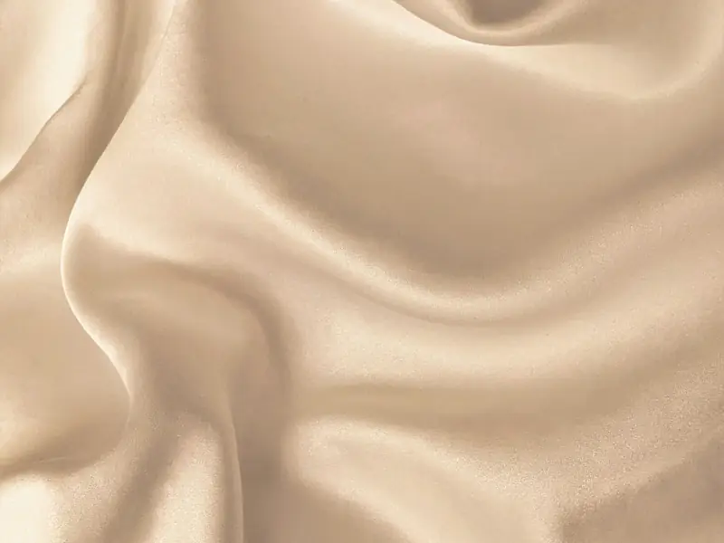 Seta color champagne con pieghe morbide, un tessuto delicato